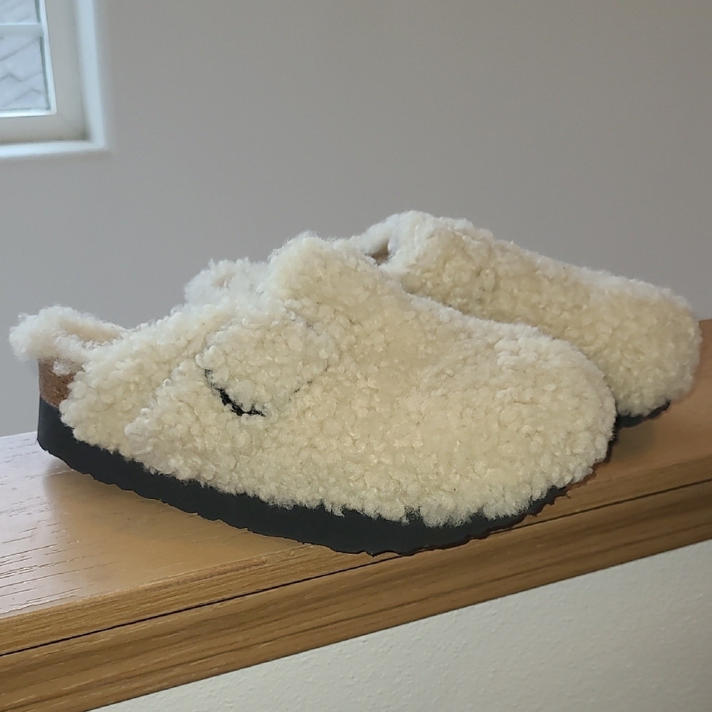 Papillio Birkenstock Cream Shearling Clog Mules